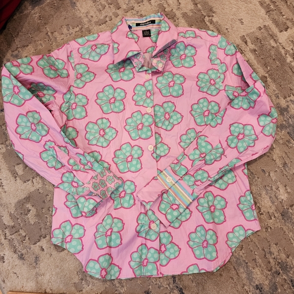 NWT Shirtales Pink Green Floral Button Down Shirt Flip Cuff Size XL Cotton - Picture 5 of 13